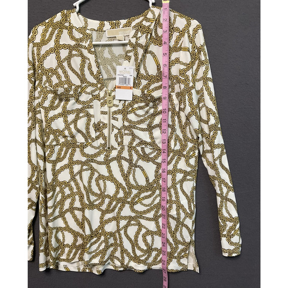 Michael Kors Shirt Womens Small Gold Chain Print Zip Front Long Sleeve Top S - Picture 4 of 7